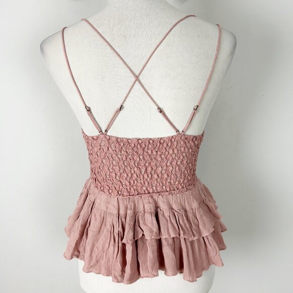 NEW Free People One Mauve Pink Crochet Lace Cami Tank Top Size Small Women's - Picture 3 of 4